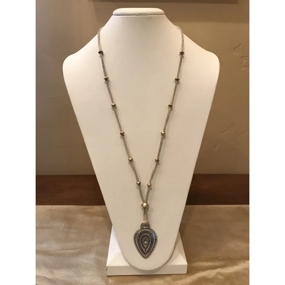 Lucky Brand Two-Tone Teardrop Pendant Leather Necklace